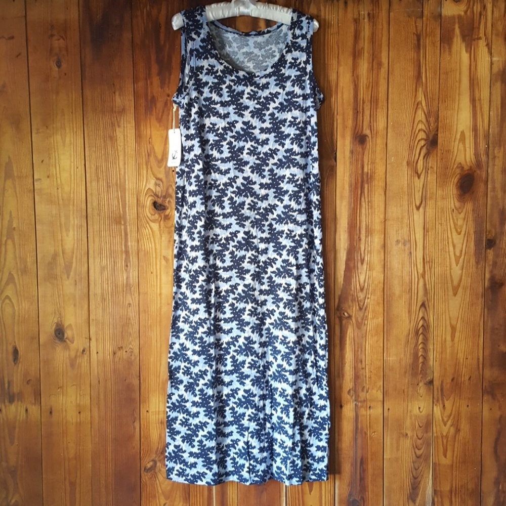 Hi-ho Dress, Jersey Knit Light Blue and Navy Blue Pattern Size Small